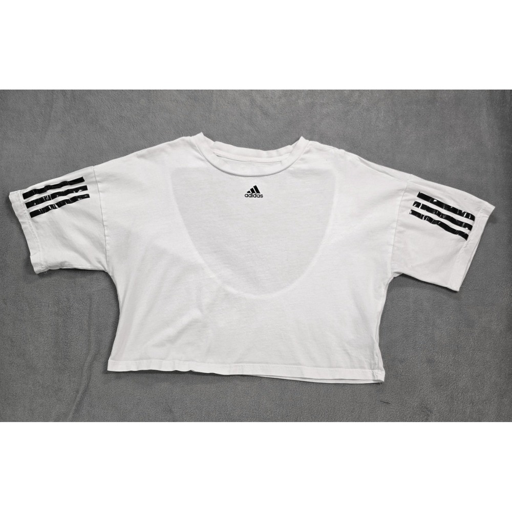 adidas 3-Stripes Cutout Back Crop T Shirt White Black Womens S